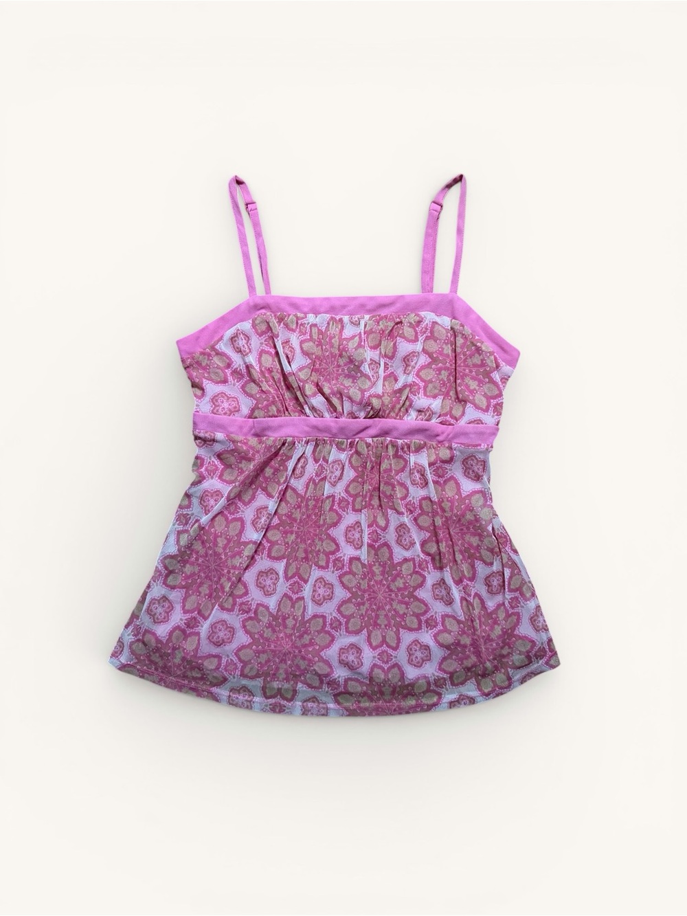 Y2K VINTAGE New York & Company Pink Geometric Floral Print Babydoll Top
